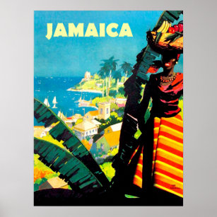 Affiche Jamaïque, Jamaïcaine avec corbeille de fruits