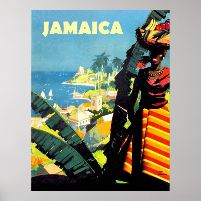 Affiche Jamaïque, Jamaïcaine avec corbeille de fruits (Devant)