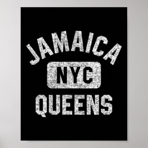 Affiche Jamaïque Queens Nyc Gym Style Distresse White Prin