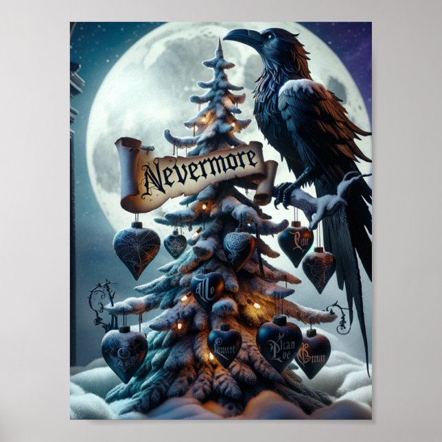 Affiche Jamais Plus Gothique Arbre De Noël Avec Coeurs Cor (Devant)