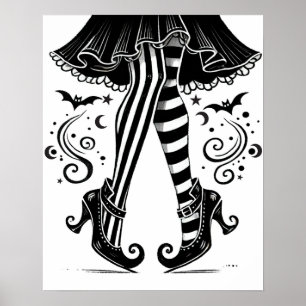 Affiche Jambes de Sorcière Noir & Blanc Fantaisie Hallowee