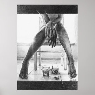 Affiche Jambes féminines, verre et rose Dessin au crayon a