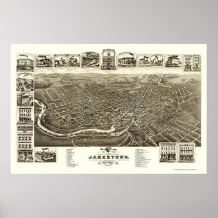 Affiche Jamestown, NY Carte panoramique - 1882