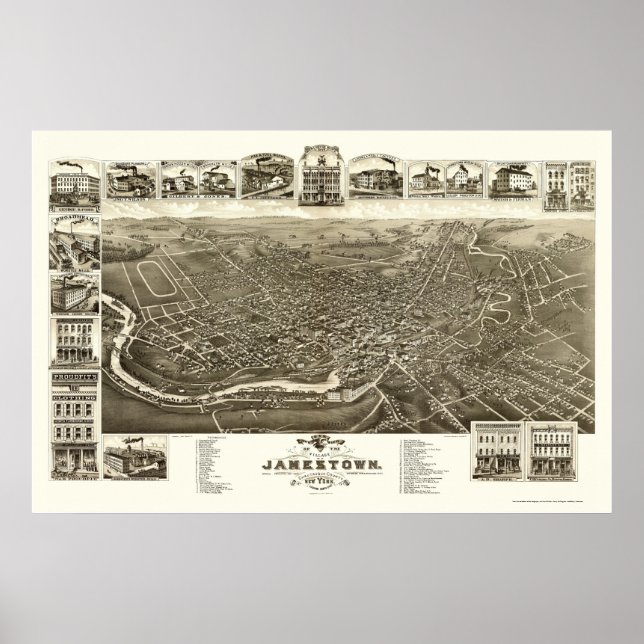Affiche Jamestown, NY Carte panoramique - 1882 (Devant)