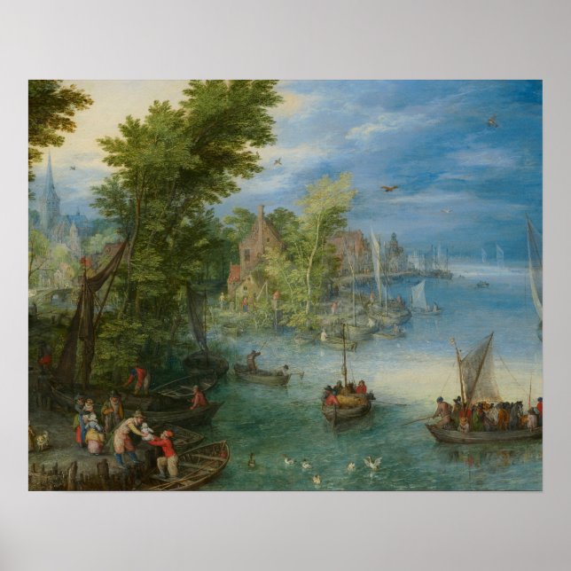 Affiche Jan Brueghel l'Ancien - Paysage fluvial (Devant)