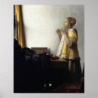 Affiche Jan Vermeer, jeune femme avec un collier de perles
