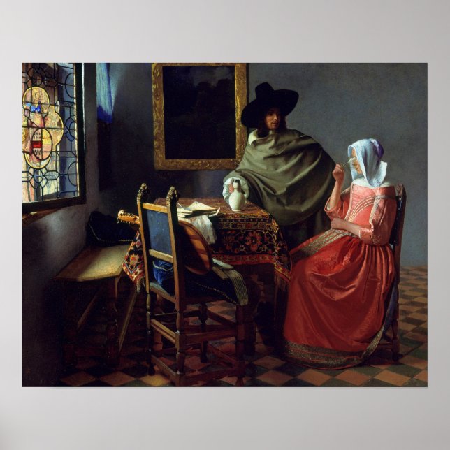 Affiche Jan Vermeer - Le verre de vin (Devant)