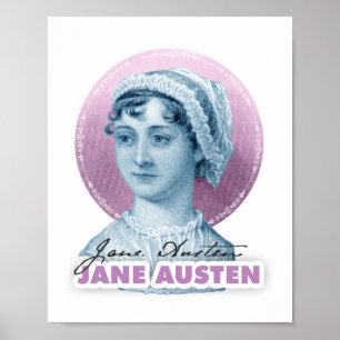 Affiche Jane Austen Portrait et signature rose