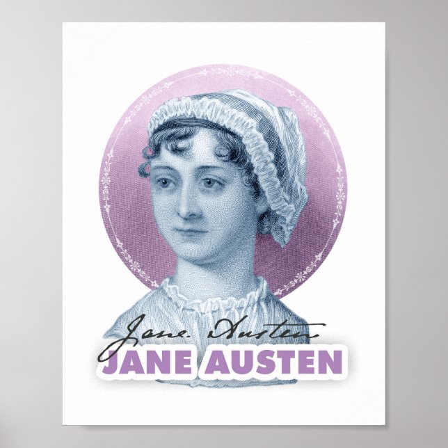 Affiche Jane Austen Portrait et signature rose (Devant)