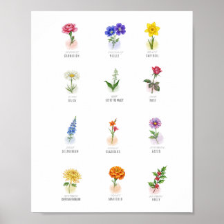 Affiche January Carnation Birth Flower Watercolor Wall Art