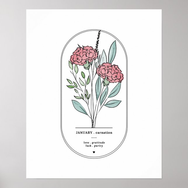 Affiche Janvier Carnation Fleur de naissance Imprimer (Devant)