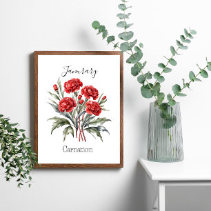 Affiche Janvier Mois de naissance Fleur Carnation Annivers