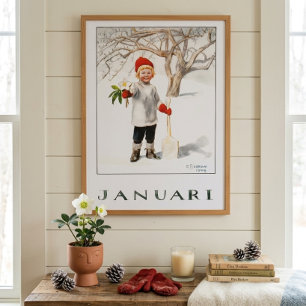 Affiche Janvier Roi de l'Hiver Illustration d'Elsa Beskow