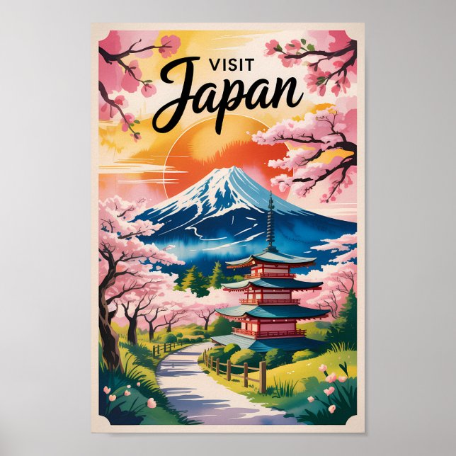 Affiche Japan Mount Fuji Illustration Travel Art Vintage (Devant)
