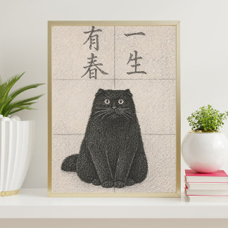Affiche Japanese Black Cat Art Print | Matsumoto Hoji