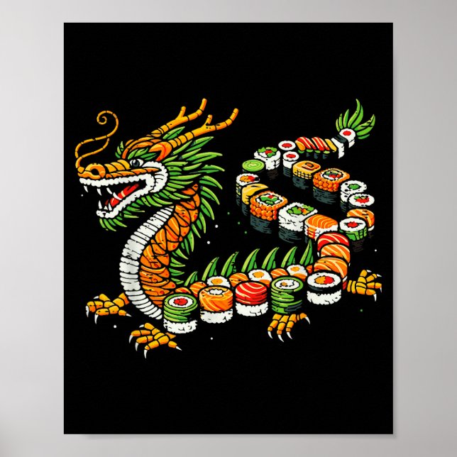 Affiche Japanese Dragon Sushi Funny Japanese Food Art Men  (Devant)