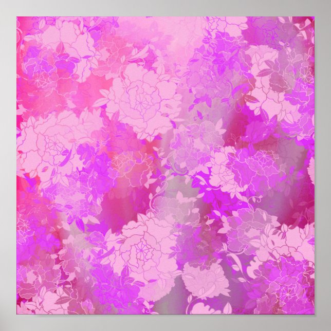 Affiche Japanese flowers pink patterns (Devant)