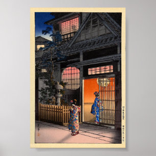 Affiche Japanese kasamatsu night village art