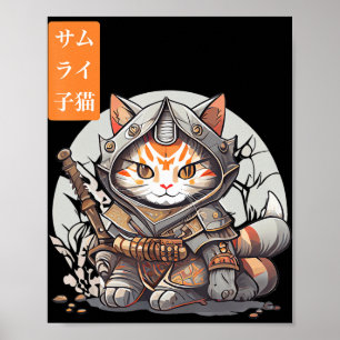 Affiche Japanese Samurai Warrior Kawaii Cat Anime Lover 