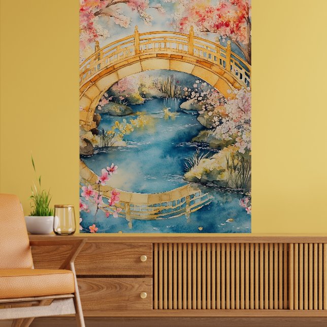 Affiche Japanese-style arched bridge spans a tranquil rive (Salon 2)