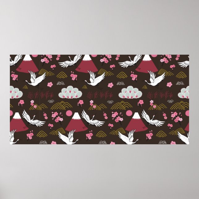 Affiche Japanese traditional seamless doodle pattern with  (Devant)
