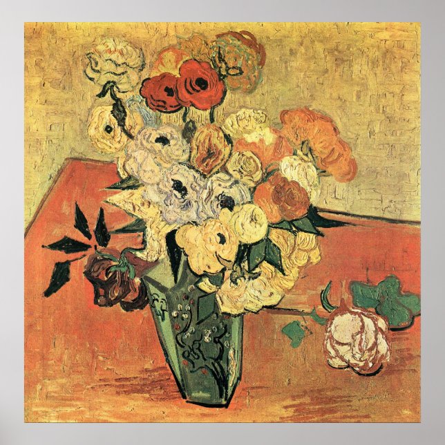 Affiche Japanese vase, roses and anemones-Vincent van Gogh (Devant)