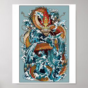 Affiche Japanese water dragon . Illustration