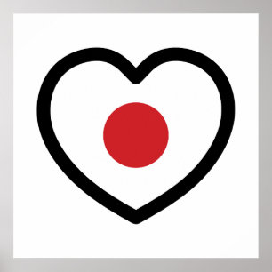 Affiche Japon   Drapeau Japonais Cœur