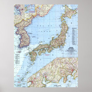 Affiche " Japon et Corée : 1960 Carte détaillée ...