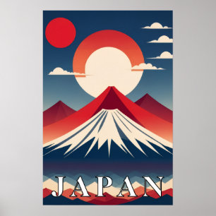Affiche Japon Mont Fuji Géométrique Voyage Soleil Rouge