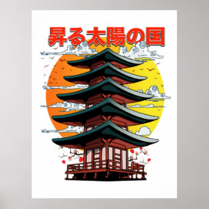 Affiche japon, terre du logo du temple du soleil levant