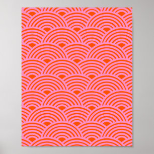 Affiche Japon Vague Seigaiha Motif Preppy Orange rose