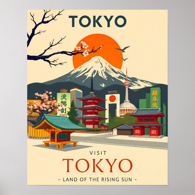 Affiche Japon vintage avec le Mont Fuji et la Pagode (Devant)