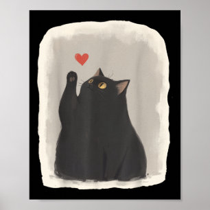 Affiche Japonais Anime Cute Chat Coeur Kawaii Chat Noir He
