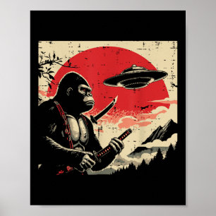 Affiche Japonais Bigfoot Samurai Ufo Sasquatch Vintage