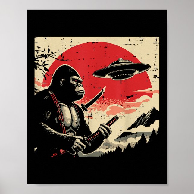 Affiche Japonais Bigfoot Samurai Ufo Sasquatch Vintage (Devant)