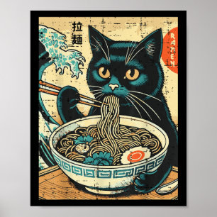 Affiche Japonais Chat Ramen Grande Vague Art Vintage Nourr