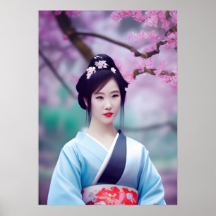 Affiche Japonais Geisha Tree AI Créé un style photo