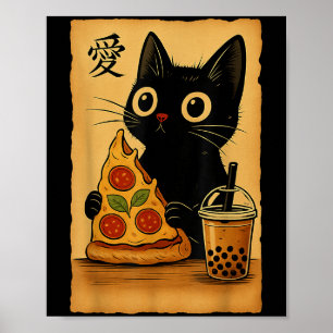 Affiche Japonais Kawaii Anime Chat Pizza A Tea Cat Manger 