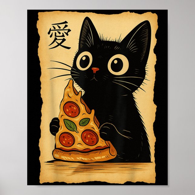 Affiche Japonais Kawaii Anime Chat Pizza Aesthétique Chat  (Devant)