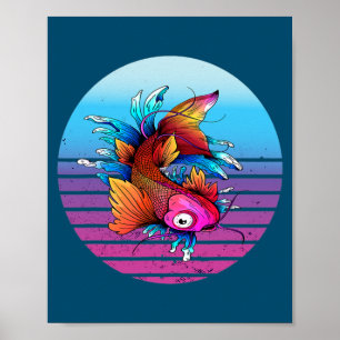 Affiche Japonais Koi Carp Waves Sakura Poisson Japonais