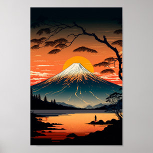 Affiche Japonais Mountain et Sun Ukiyo