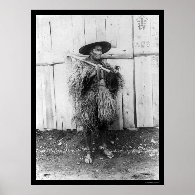 Affiche Japonais Paysan portant paille Raincoat 1885 (Devant)