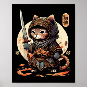 Affiche Japonais Samurai Chat Tattoo Kawaii Ninja Chat