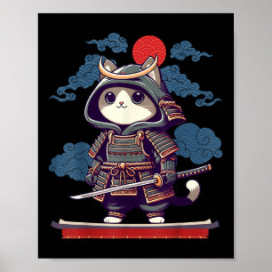 Affiche Japonais Samurai Chat Tattoo Kawaii Ninja Chat Ani