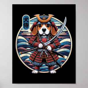 Affiche Japonais Samurai Chien Tattoo, Beagle Kawaii Ninja