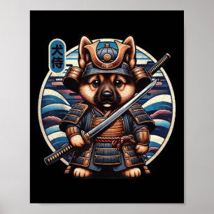 Affiche Japonais Samurai Chien Tattoo, berger allemand Kaw