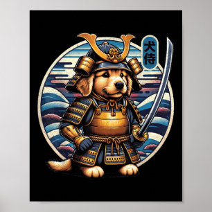 Affiche Japonais Samurai Dog Tattoo, Golden Retriever Kawa