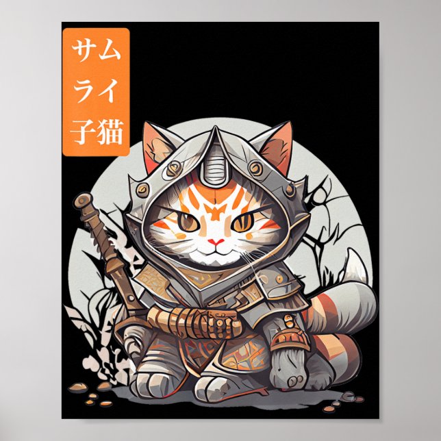 Affiche Japonais Samurai Guerrier Kawaii Chat Anime Lover (Devant)