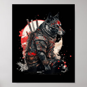 Affiche Japonais Samurai Ninja Chien Kawaii Tattoo Graphiq